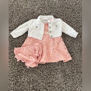 Darling girls dress with bloomers and Crop jean jacket size 12 months NWOT
